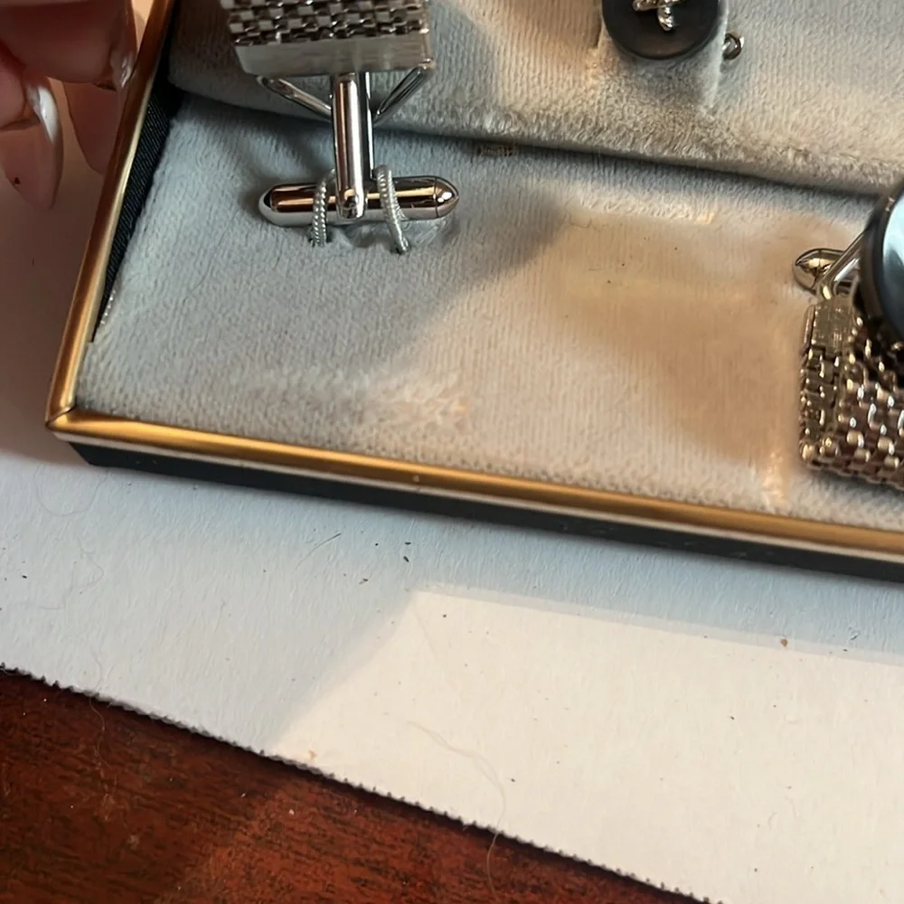 Vintage Swank Cufflinks B Monogram 5 piece set Black Silver Rare